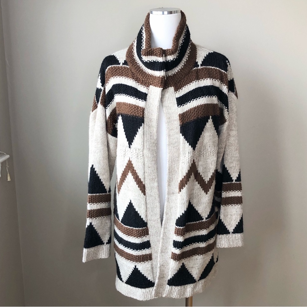 TRF Aztec print mohair blend cardigan sweater M